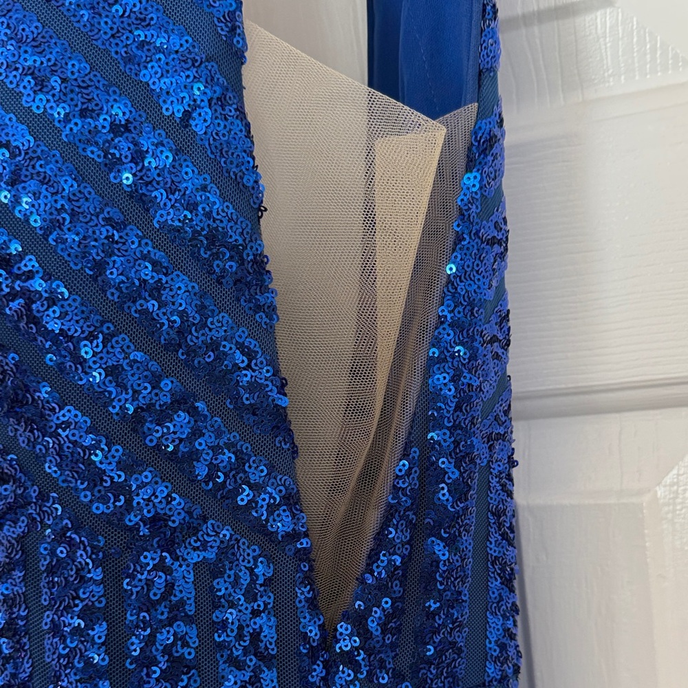 Mia Vega Royal Blue Sequin Hi Low Evening Prom Formal Gown Dress Sz 16 Like New - Picture 4 of 13